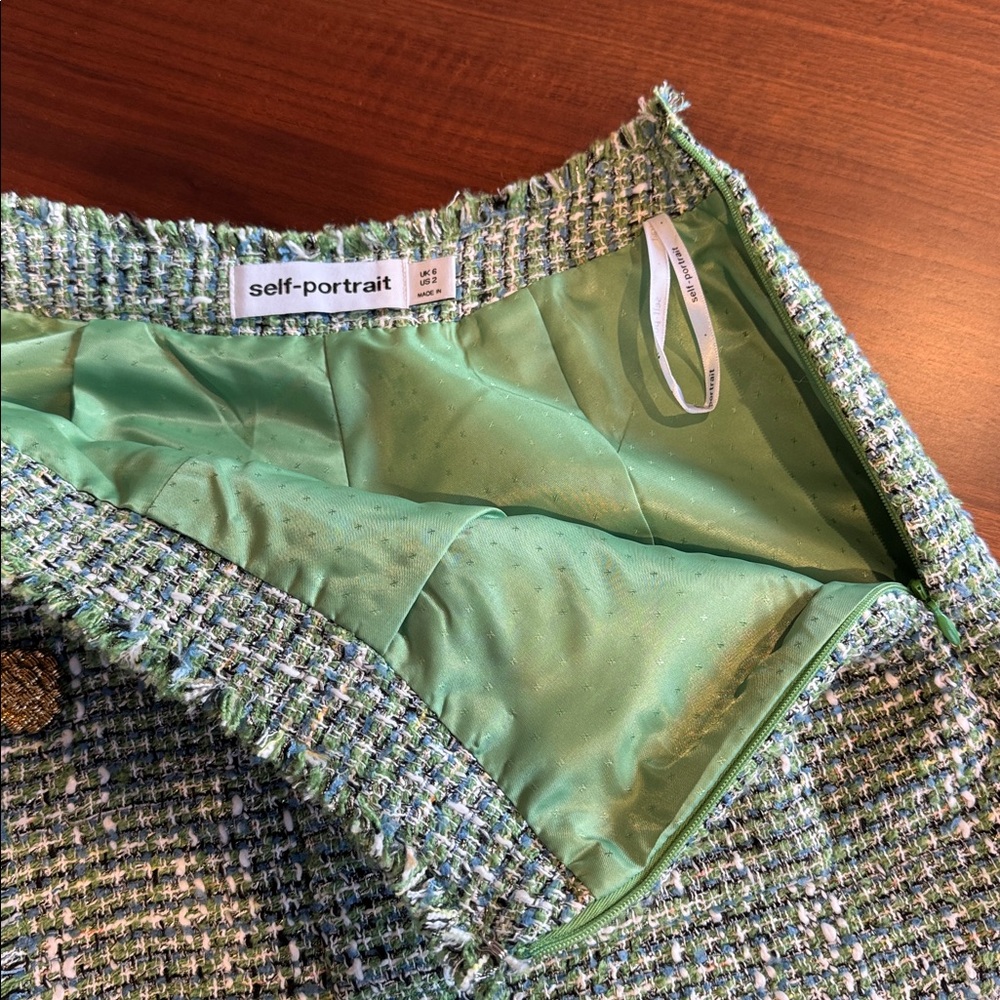 Self-Portrait Green Tweed Mini Skort Sz 2 - Picture 9 of 11